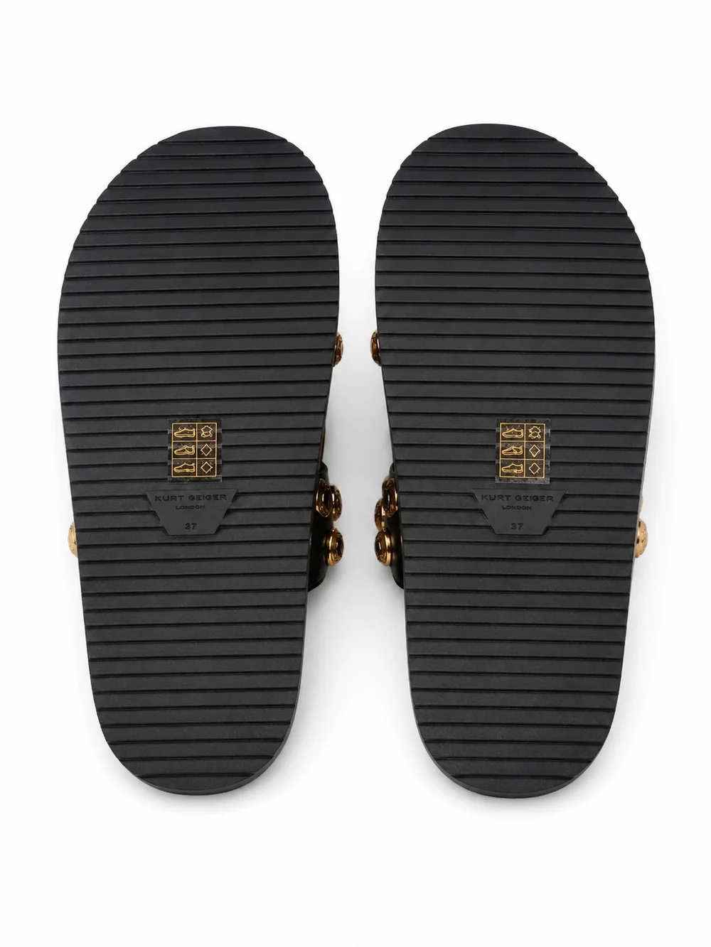 🆕️Kurt Geiger London Orson Studded Slides Black Gold Crystal Sandals US 7 - Picture 5 of 7